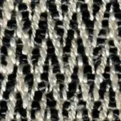 Houndstooth fabric texture with thick, twisted off-white and black yarns, displaying a dense, grid-like weave and slightly nubby surface.